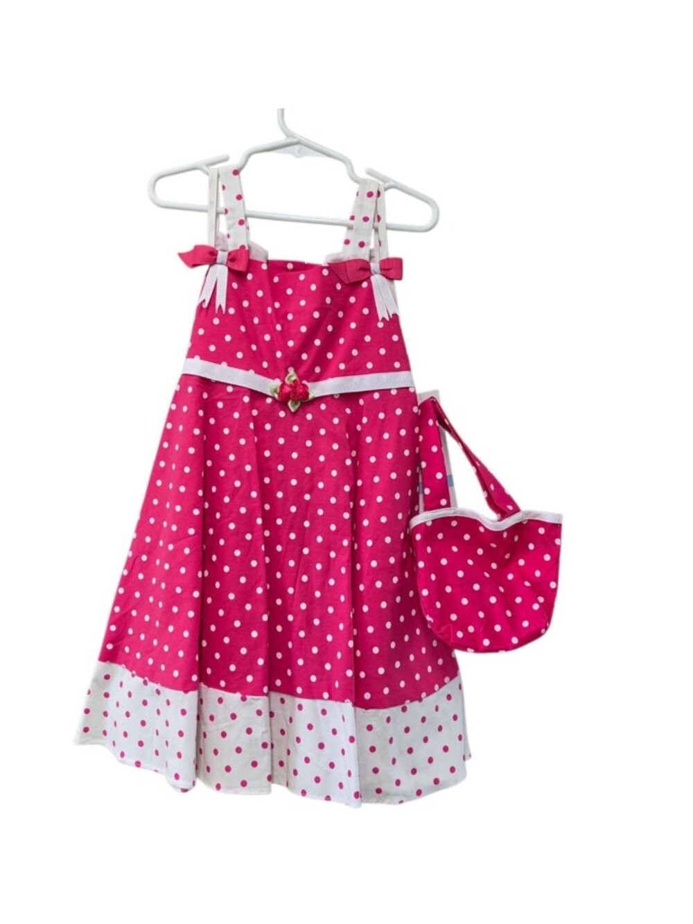 Vintage Rare Editions Sundress Size 5 Pink Polkadot Fit And Flare & Matching Bag